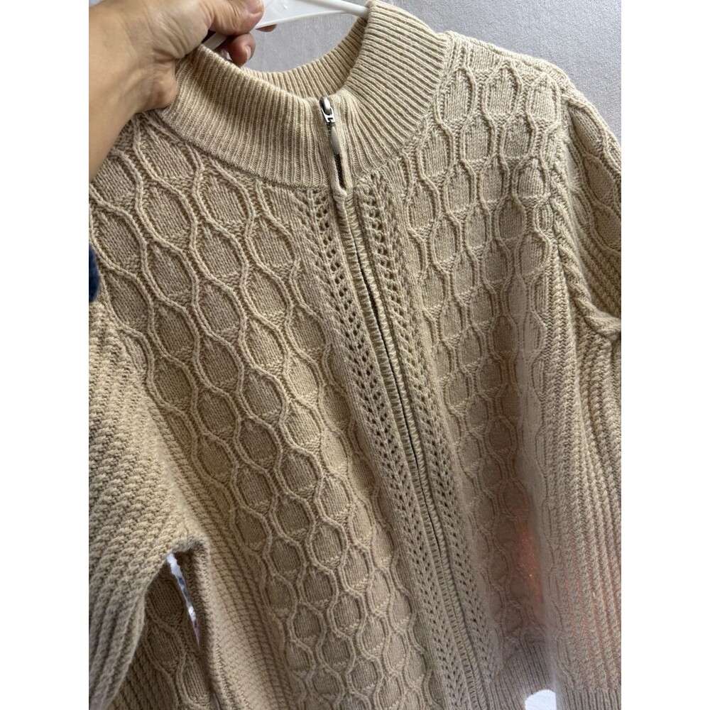 Charter Club Womens Beige Geometric Knit Sweater Cadigan Size L